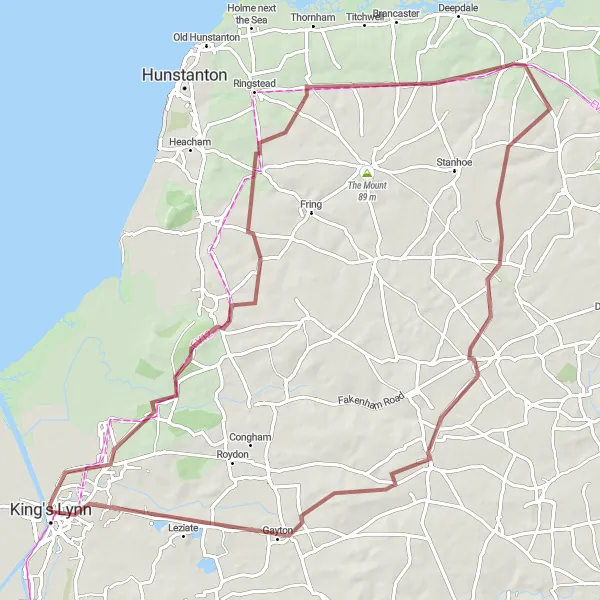 Map miniature of "North Norfolk's Wilderness Ride" cycling inspiration in East Anglia, United Kingdom. Generated by Tarmacs.app cycling route planner