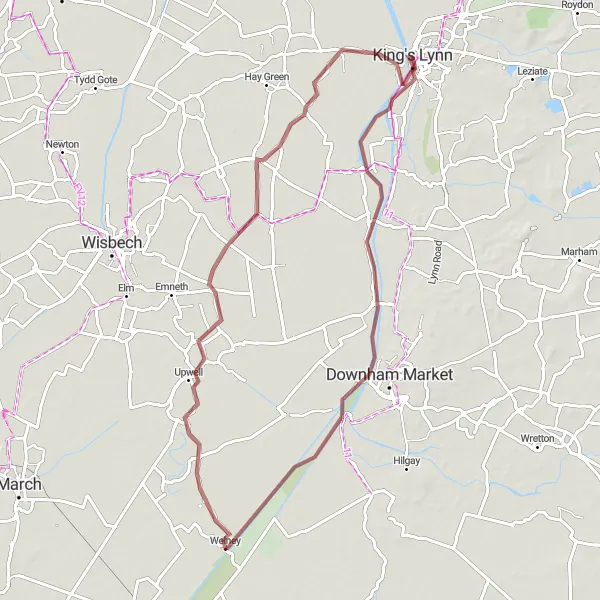 Map miniature of "Off-The-Beaten-Path Norfolk Gravel Adventure" cycling inspiration in East Anglia, United Kingdom. Generated by Tarmacs.app cycling route planner