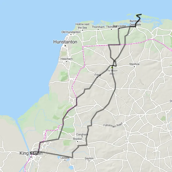 Map miniature of "Heritage and Coastline Discovery Ride" cycling inspiration in East Anglia, United Kingdom. Generated by Tarmacs.app cycling route planner