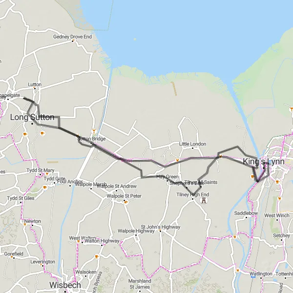 Map miniature of "The Rural Road Escape" cycling inspiration in East Anglia, United Kingdom. Generated by Tarmacs.app cycling route planner