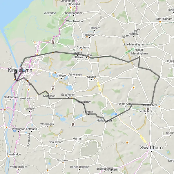 Map miniature of "Norfolk's Heritage and Nature Circuit" cycling inspiration in East Anglia, United Kingdom. Generated by Tarmacs.app cycling route planner