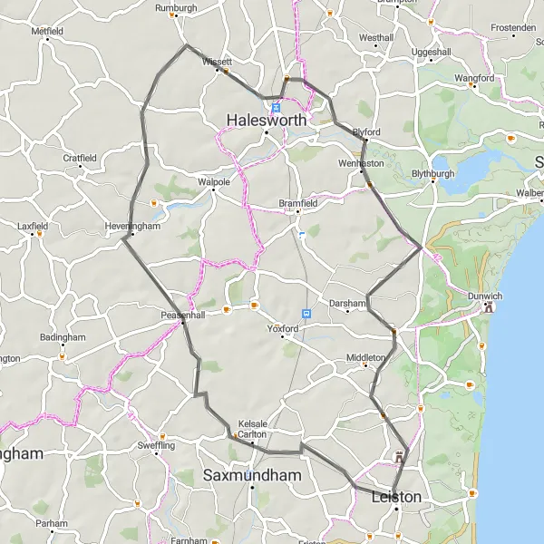 Map miniature of "Enchanting Suffolk" cycling inspiration in East Anglia, United Kingdom. Generated by Tarmacs.app cycling route planner