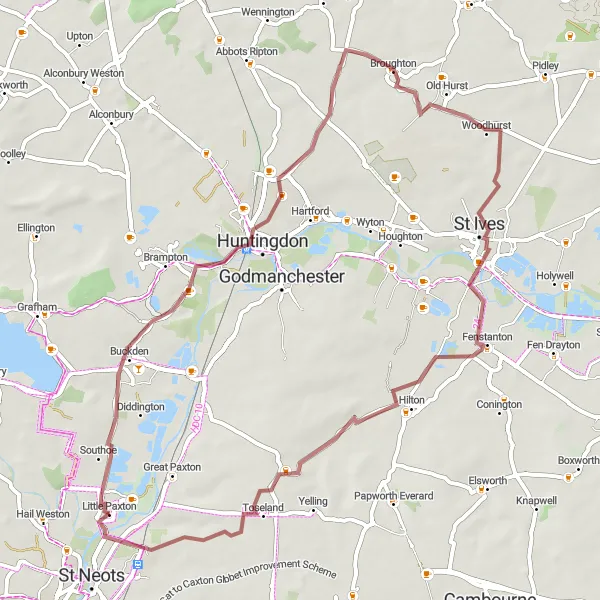 Map miniature of "The Gravel Explorer" cycling inspiration in East Anglia, United Kingdom. Generated by Tarmacs.app cycling route planner