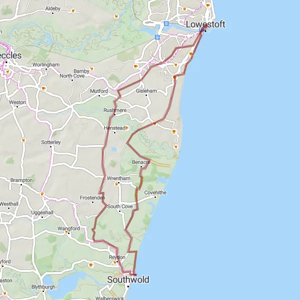 Map miniature of "Gravel Adventure" cycling inspiration in East Anglia, United Kingdom. Generated by Tarmacs.app cycling route planner
