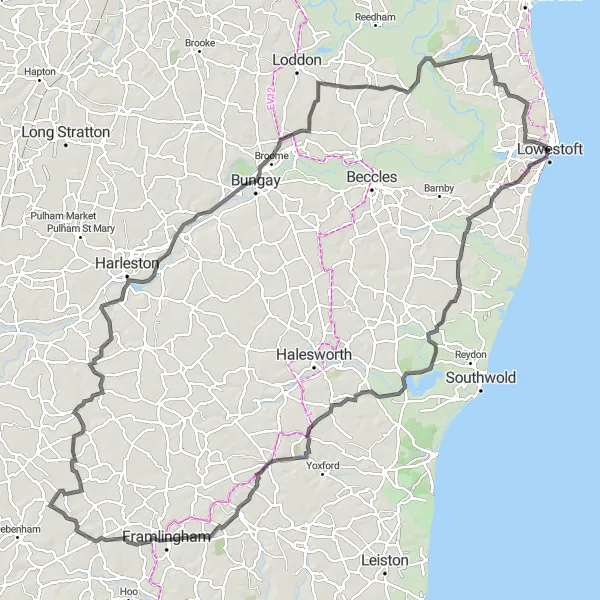 Map miniature of "Suffolk Hill Challenge" cycling inspiration in East Anglia, United Kingdom. Generated by Tarmacs.app cycling route planner