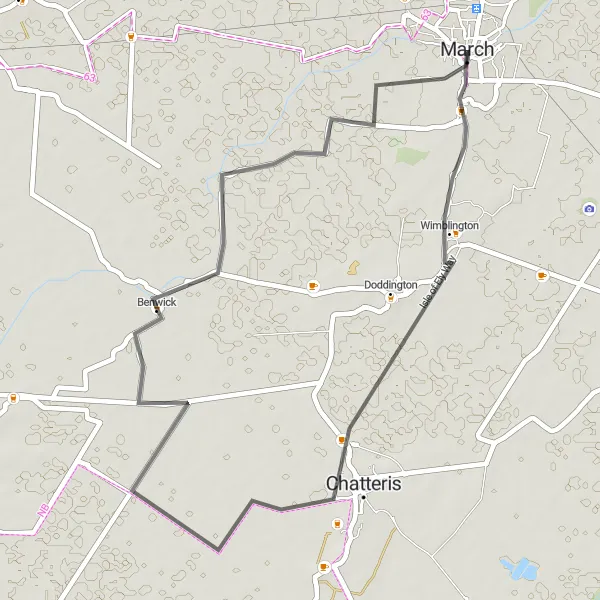 Map miniature of "The Wimblington Loop" cycling inspiration in East Anglia, United Kingdom. Generated by Tarmacs.app cycling route planner