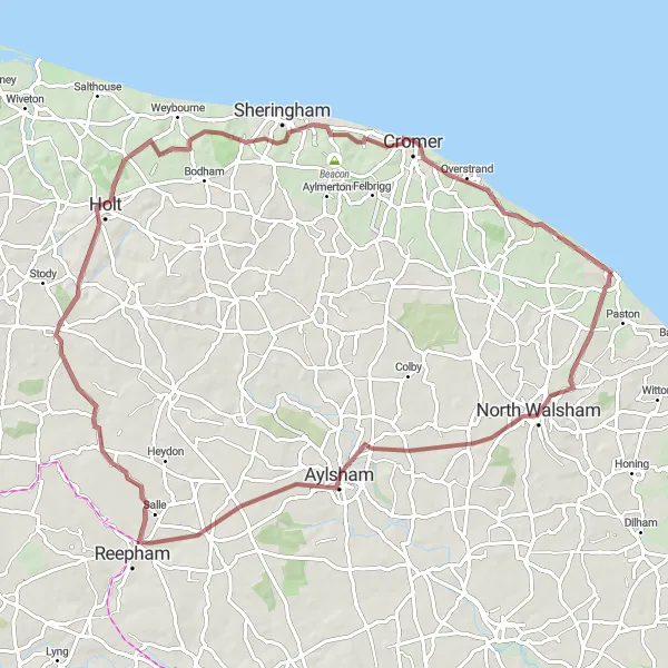 Map miniature of "Gravel Escapade" cycling inspiration in East Anglia, United Kingdom. Generated by Tarmacs.app cycling route planner