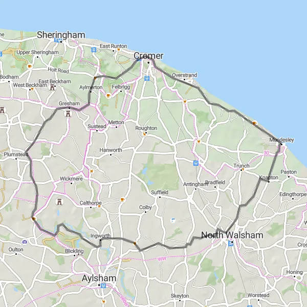 Map miniature of "Countryside Charm" cycling inspiration in East Anglia, United Kingdom. Generated by Tarmacs.app cycling route planner