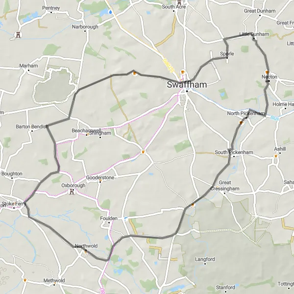 Map miniature of "West Norfolk Adventure" cycling inspiration in East Anglia, United Kingdom. Generated by Tarmacs.app cycling route planner