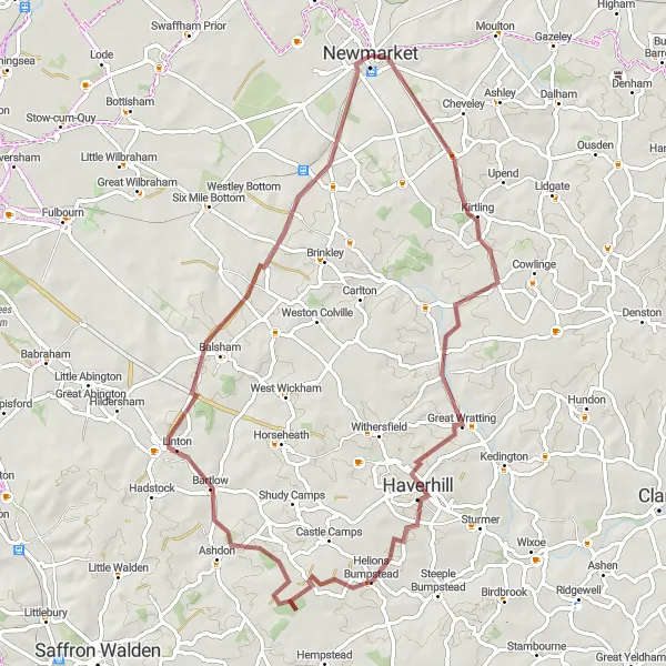 Map miniature of "Newmarket to Tattersalls Auctioneers Loop" cycling inspiration in East Anglia, United Kingdom. Generated by Tarmacs.app cycling route planner
