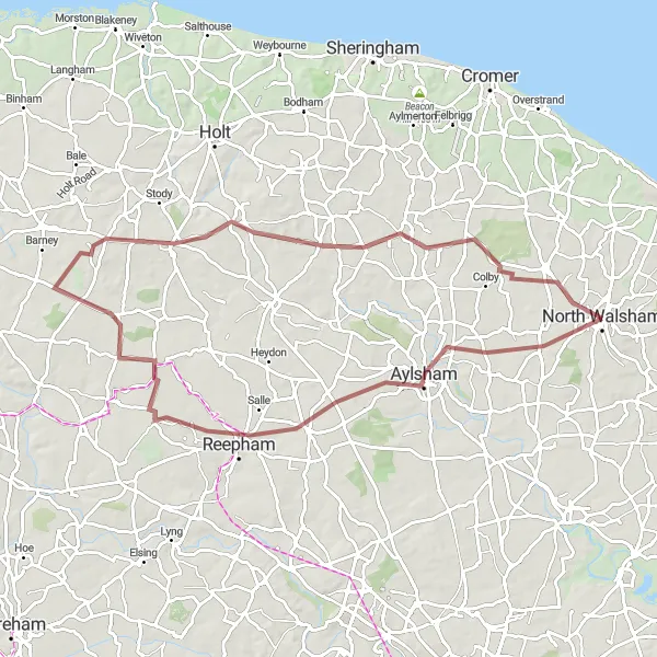 Map miniature of "The Rural Gravel Adventure" cycling inspiration in East Anglia, United Kingdom. Generated by Tarmacs.app cycling route planner