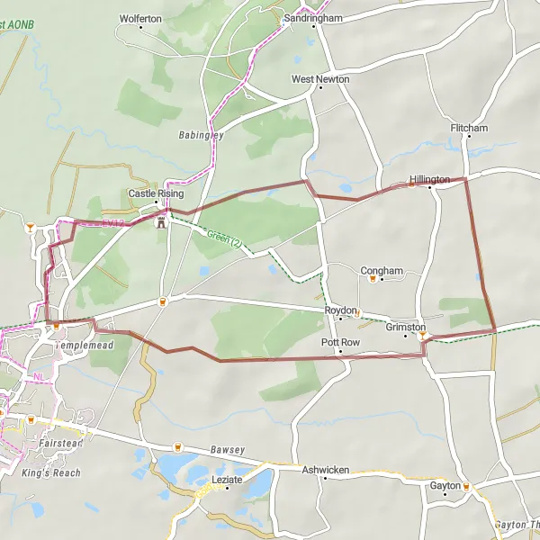 Map miniature of "Norfolk Gravel Adventure" cycling inspiration in East Anglia, United Kingdom. Generated by Tarmacs.app cycling route planner