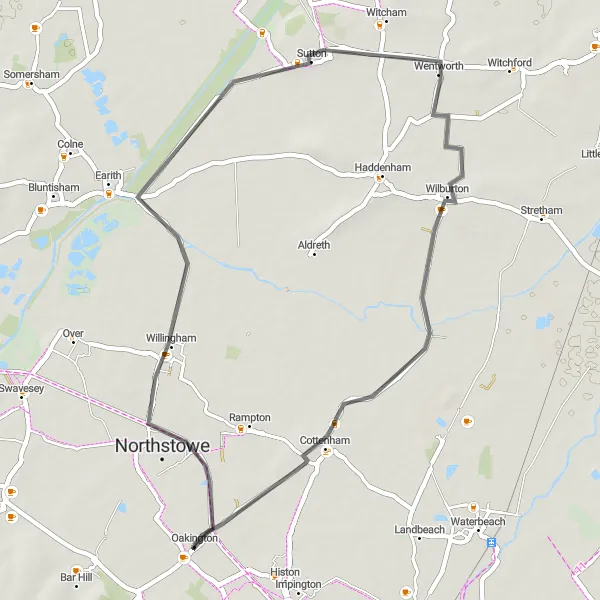 Map miniature of "Northstowe to Cottenham Road Route" cycling inspiration in East Anglia, United Kingdom. Generated by Tarmacs.app cycling route planner