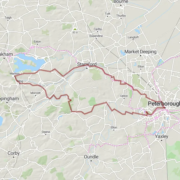 Map miniature of "The Rutland Ride" cycling inspiration in East Anglia, United Kingdom. Generated by Tarmacs.app cycling route planner