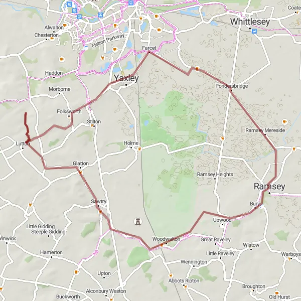 Map miniature of "The Gravel Escape" cycling inspiration in East Anglia, United Kingdom. Generated by Tarmacs.app cycling route planner