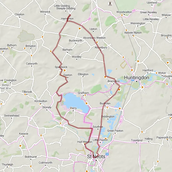 Map miniature of "Hamerton Explorer" cycling inspiration in East Anglia, United Kingdom. Generated by Tarmacs.app cycling route planner