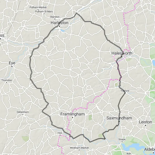 Map miniature of "Suffolk Hill Climbing Challenge" cycling inspiration in East Anglia, United Kingdom. Generated by Tarmacs.app cycling route planner