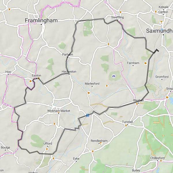 Map miniature of "Cultural Road Trip" cycling inspiration in East Anglia, United Kingdom. Generated by Tarmacs.app cycling route planner