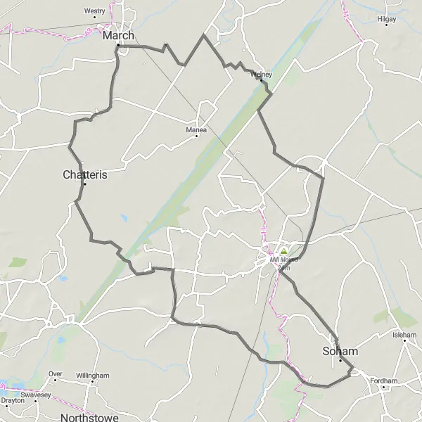 Map miniature of "Stretham and Chatteris Country Ride" cycling inspiration in East Anglia, United Kingdom. Generated by Tarmacs.app cycling route planner