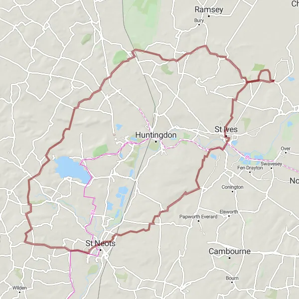 Map miniature of "Rural Gravel Adventure" cycling inspiration in East Anglia, United Kingdom. Generated by Tarmacs.app cycling route planner