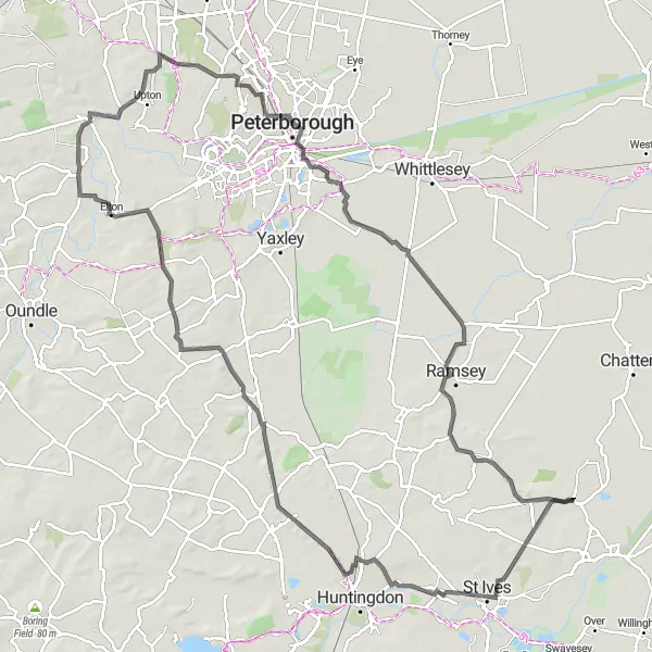 Map miniature of "The Fenland Circuit" cycling inspiration in East Anglia, United Kingdom. Generated by Tarmacs.app cycling route planner