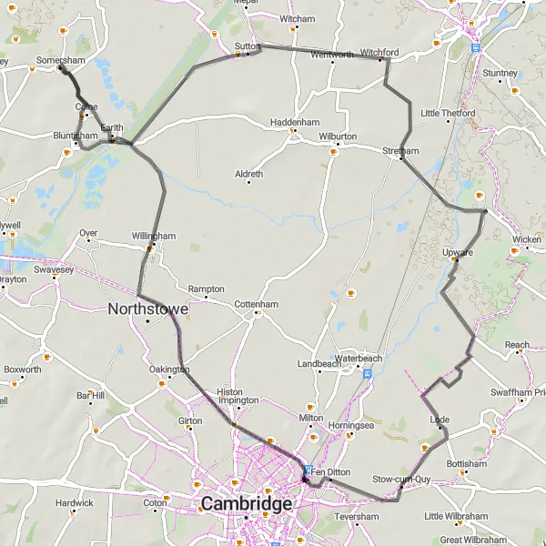 Map miniature of "The Road Explorer" cycling inspiration in East Anglia, United Kingdom. Generated by Tarmacs.app cycling route planner