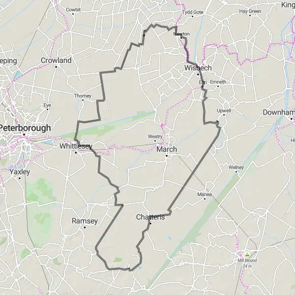 Map miniature of "The Countryside Escape" cycling inspiration in East Anglia, United Kingdom. Generated by Tarmacs.app cycling route planner