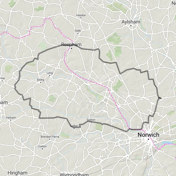 Map miniature of "Mile Cross Loop" cycling inspiration in East Anglia, United Kingdom. Generated by Tarmacs.app cycling route planner