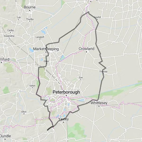 Map miniature of "The Castor Loop" cycling inspiration in East Anglia, United Kingdom. Generated by Tarmacs.app cycling route planner
