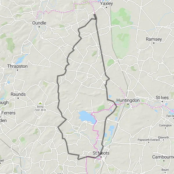 Map miniature of "St. Neots Tour" cycling inspiration in East Anglia, United Kingdom. Generated by Tarmacs.app cycling route planner