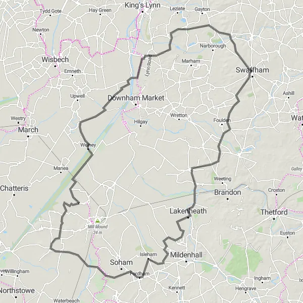 Map miniature of "Countryside Explorer" cycling inspiration in East Anglia, United Kingdom. Generated by Tarmacs.app cycling route planner