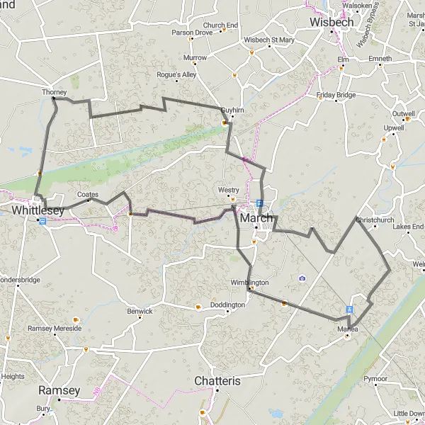 Map miniature of "Fenland Loop" cycling inspiration in East Anglia, United Kingdom. Generated by Tarmacs.app cycling route planner