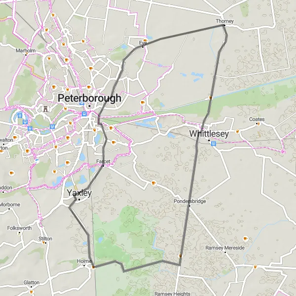 Map miniature of "Thorney & Ramsey Loop" cycling inspiration in East Anglia, United Kingdom. Generated by Tarmacs.app cycling route planner