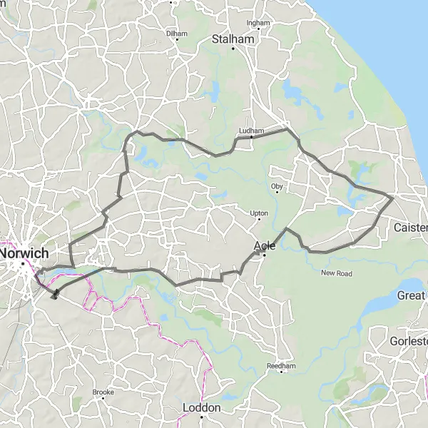 Map miniature of "Hamlet to Hamlet" cycling inspiration in East Anglia, United Kingdom. Generated by Tarmacs.app cycling route planner