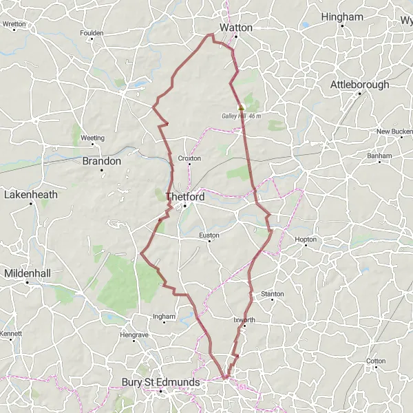 Map miniature of "The Livermere Loop" cycling inspiration in East Anglia, United Kingdom. Generated by Tarmacs.app cycling route planner