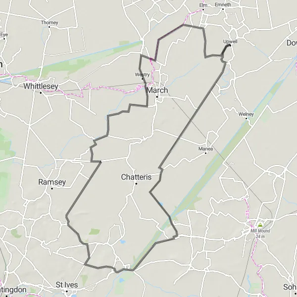 Map miniature of "The Fens Discovery" cycling inspiration in East Anglia, United Kingdom. Generated by Tarmacs.app cycling route planner