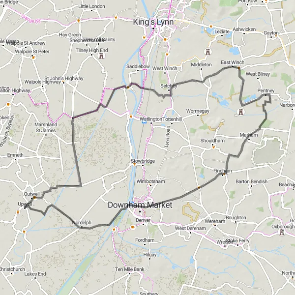 Map miniature of "Wiggenhall Loop" cycling inspiration in East Anglia, United Kingdom. Generated by Tarmacs.app cycling route planner