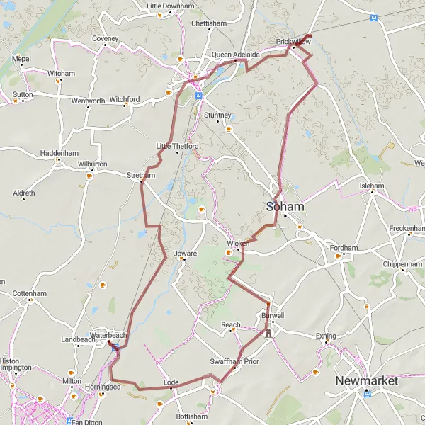 Map miniature of "The Fenland Escape" cycling inspiration in East Anglia, United Kingdom. Generated by Tarmacs.app cycling route planner