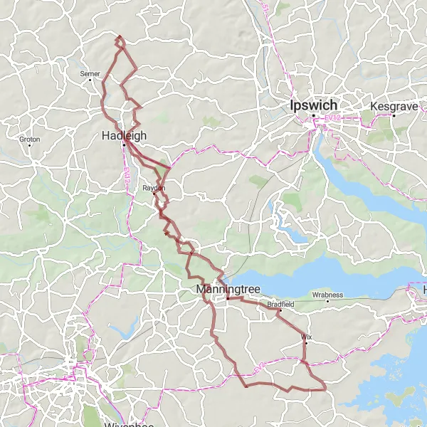 Map miniature of "The Constable's Etching" cycling inspiration in East Anglia, United Kingdom. Generated by Tarmacs.app cycling route planner