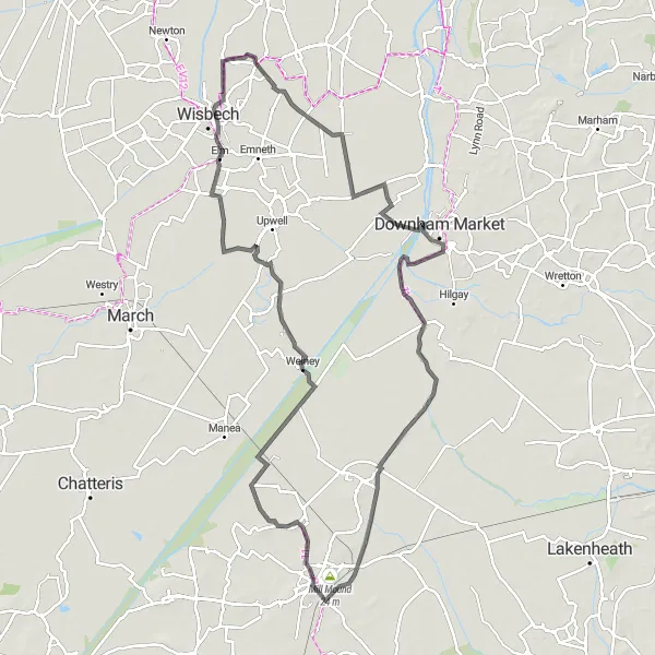Map miniature of "West Walton and Marshland Road Adventure" cycling inspiration in East Anglia, United Kingdom. Generated by Tarmacs.app cycling route planner