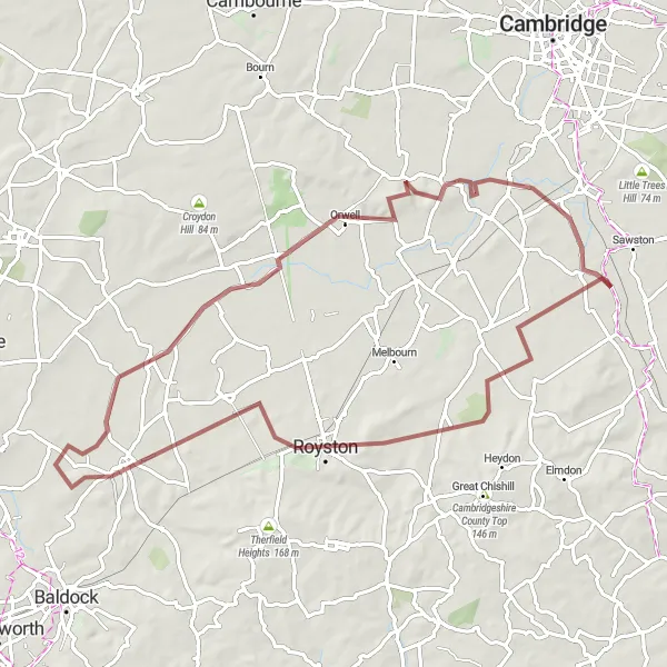 Map miniature of "Whittlesford and Beyond" cycling inspiration in East Anglia, United Kingdom. Generated by Tarmacs.app cycling route planner