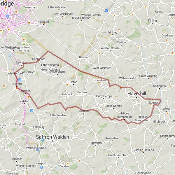 Map miniature of "Hidden Trails" cycling inspiration in East Anglia, United Kingdom. Generated by Tarmacs.app cycling route planner