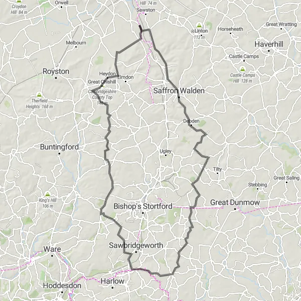 Map miniature of "Scenic Wonder" cycling inspiration in East Anglia, United Kingdom. Generated by Tarmacs.app cycling route planner