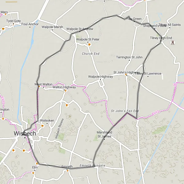 Map miniature of "Marshes and Castles" cycling inspiration in East Anglia, United Kingdom. Generated by Tarmacs.app cycling route planner