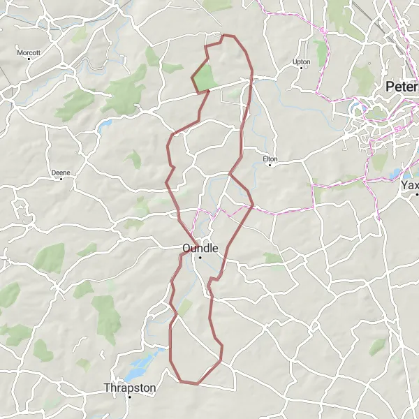 Map miniature of "Wansford Gravel Adventure" cycling inspiration in East Anglia, United Kingdom. Generated by Tarmacs.app cycling route planner