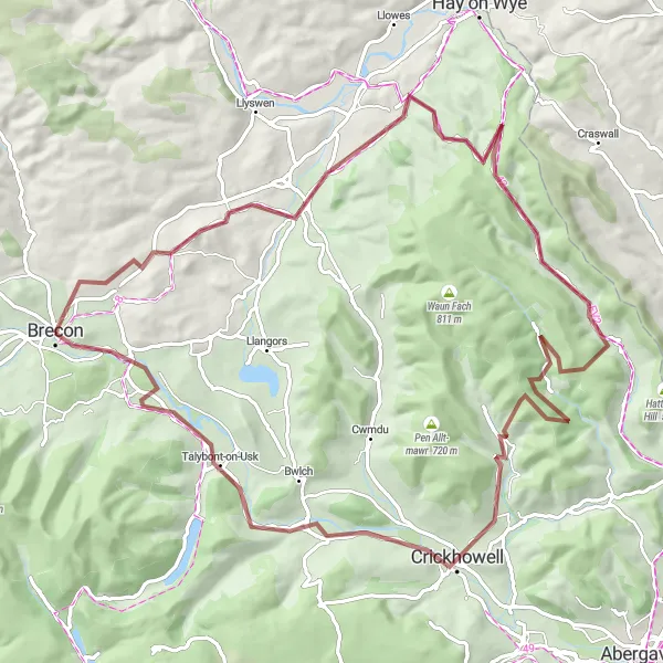 Map miniature of "Brecon Loop Adventure" cycling inspiration in East Wales, United Kingdom. Generated by Tarmacs.app cycling route planner