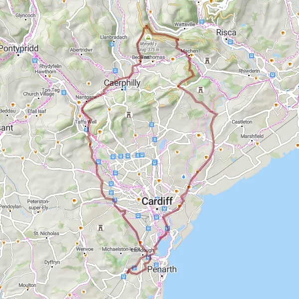 Map miniature of "Off-road Adventure: Hidden Gems" cycling inspiration in East Wales, United Kingdom. Generated by Tarmacs.app cycling route planner