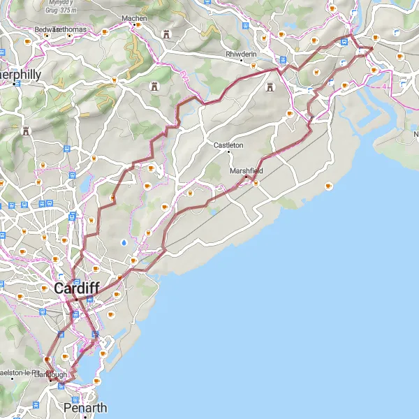 Map miniature of "Discovering Cardiff's Charm" cycling inspiration in East Wales, United Kingdom. Generated by Tarmacs.app cycling route planner