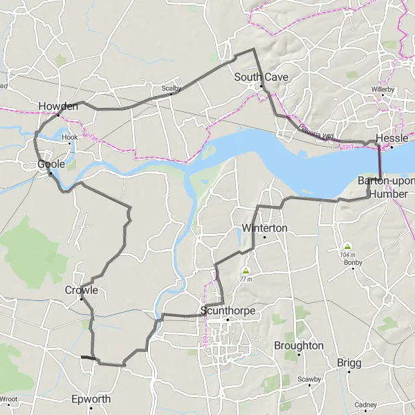 Map miniature of "Belton Circle Road Cycling Route" cycling inspiration in East Yorkshire and Northern Lincolnshire, United Kingdom. Generated by Tarmacs.app cycling route planner