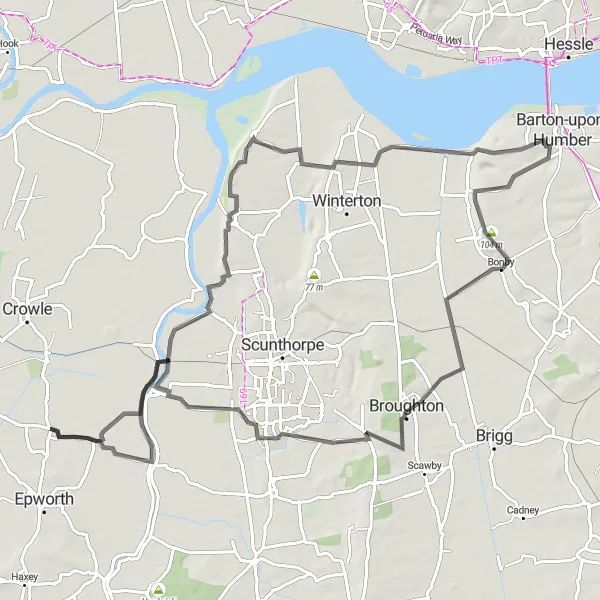 Map miniature of "The Humber Estuary Loop" cycling inspiration in East Yorkshire and Northern Lincolnshire, United Kingdom. Generated by Tarmacs.app cycling route planner